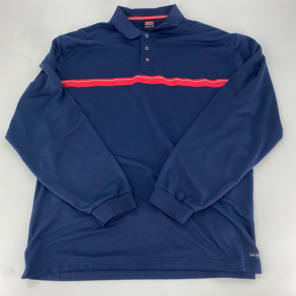 Nike Team Long Sleeve Golf Polo Shirt Men's XL Navy Red Stripe Performance